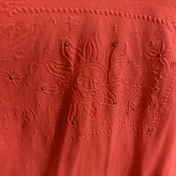 Vintage Coral Puffed Up Sun with Gold Studs T-Shirt with Shoulder Pads OS - Picture 2 of 6
